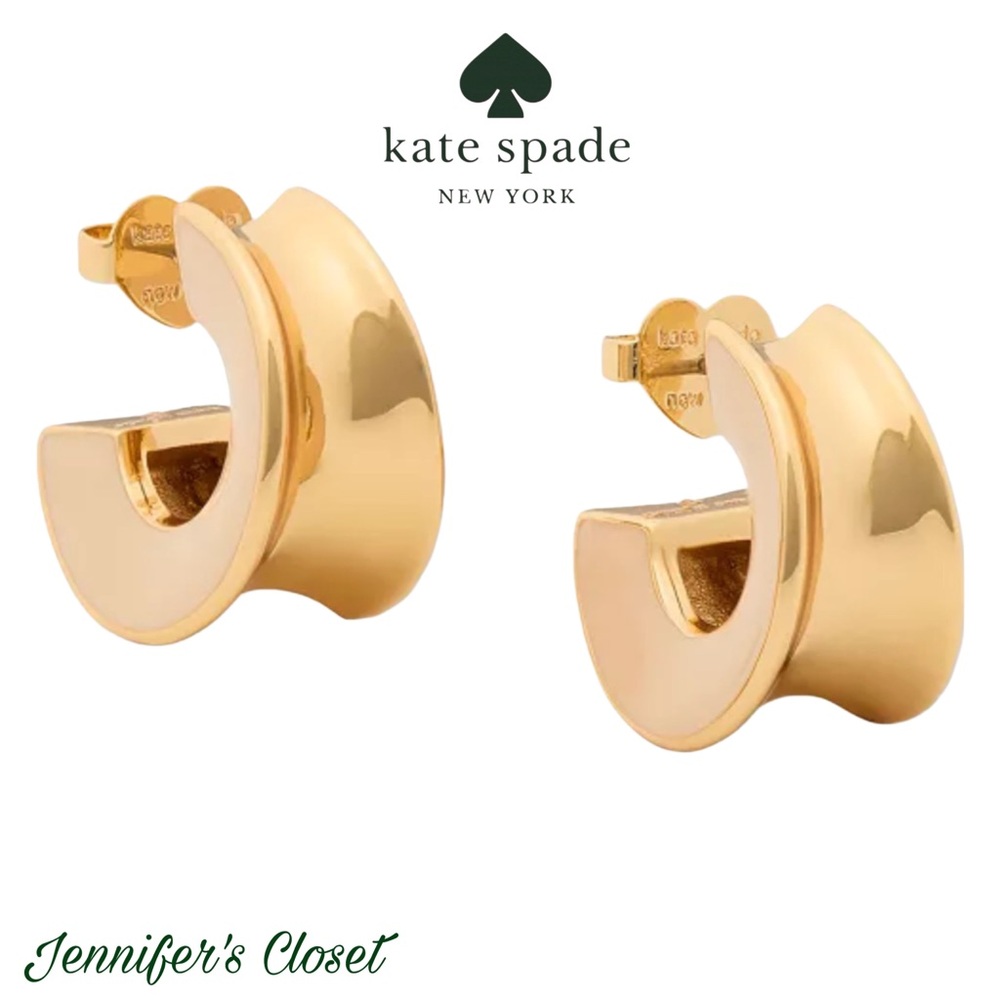Kate Spade Gold-Tone Beige Hoop Earrings / NWT
